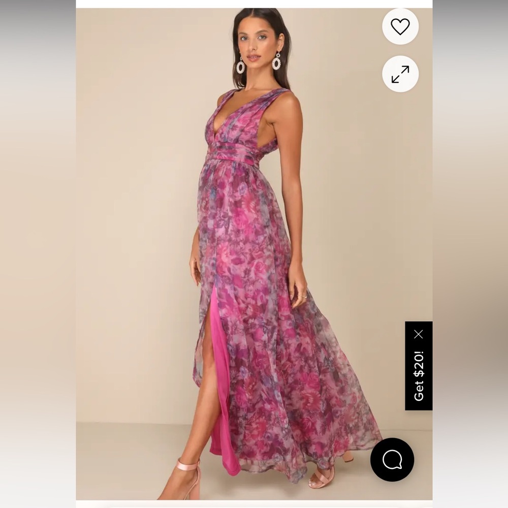 Lulus Garden Romance Magenta Floral Print Organza Maxi Dress